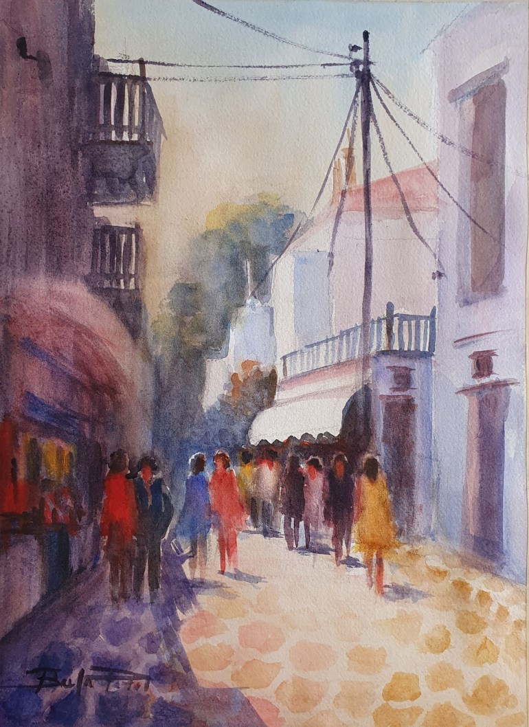 Walking on a street in Mykonos. Greece